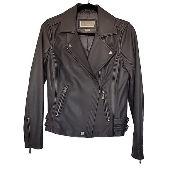 MICHAEL Michael Kors Leather Side-Strap Moto Jacket, S - Picture 1 of 11